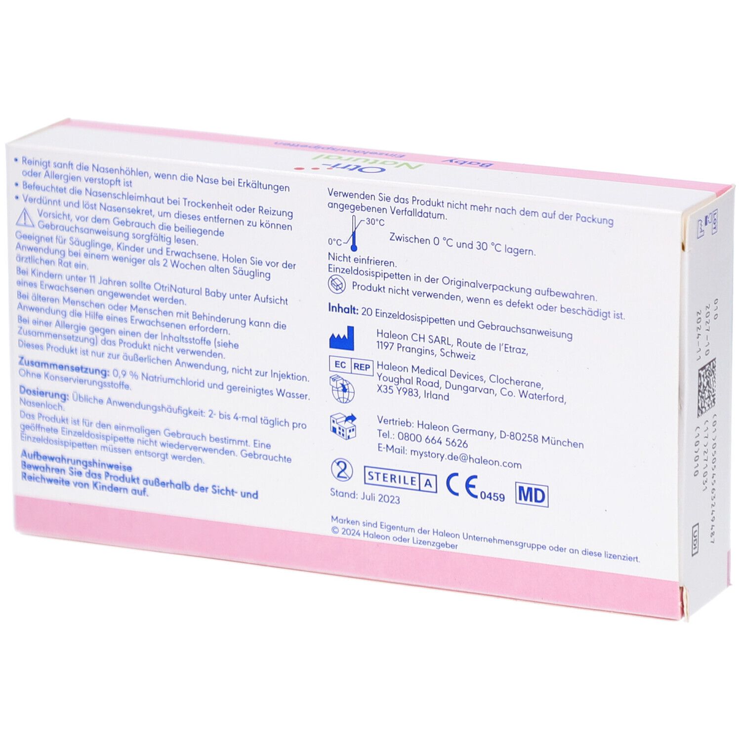 OtriNatural Baby, isotone Kochsalzlösung, 20 Einzeldosispipetten à 5 ml