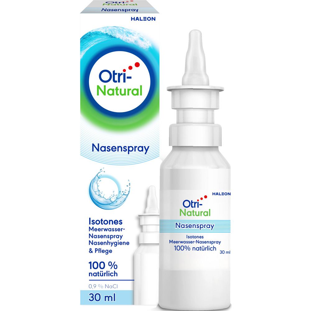 OtriNatural Nasenspray, Flasche und Verpackung. Isotonische Meerwasser-Nasenspray. 30 ml.