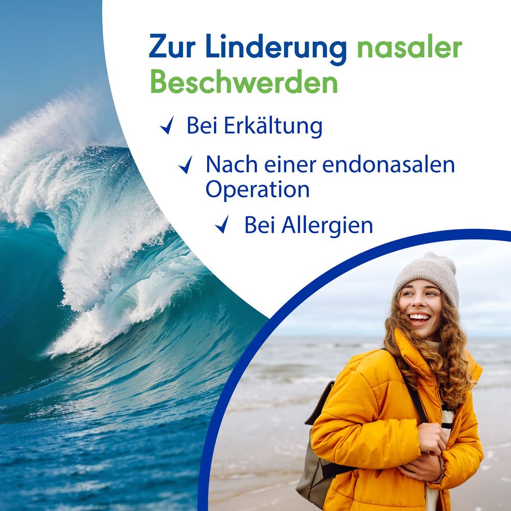 OtriNatural Schnupfenspray, Frau am Strand. Natürliche Alternative zu abschwellenden Arzneimitteln.