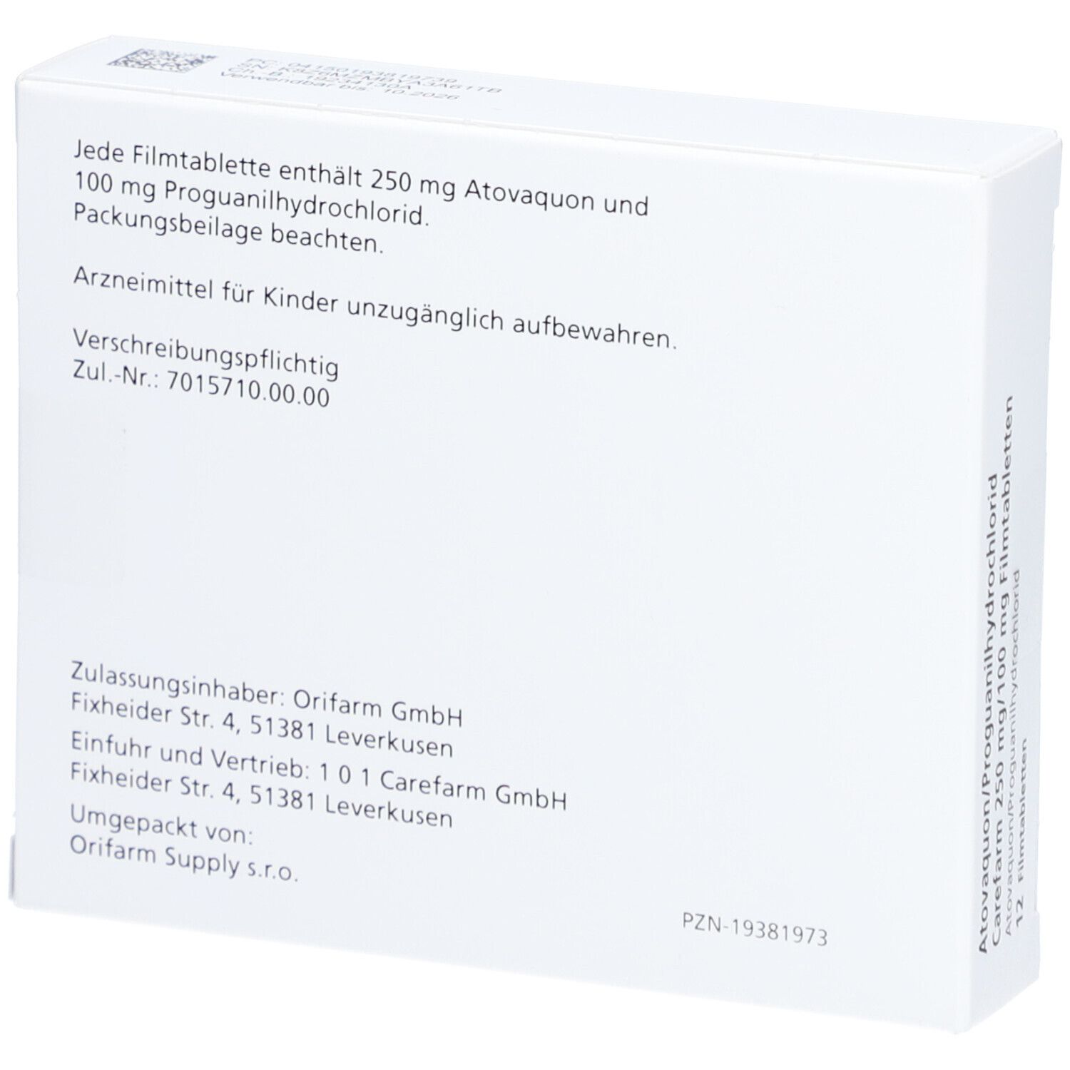 ATOVAQUON/Proguanil-HCl Carefarm 250 mg/100 mg FTA