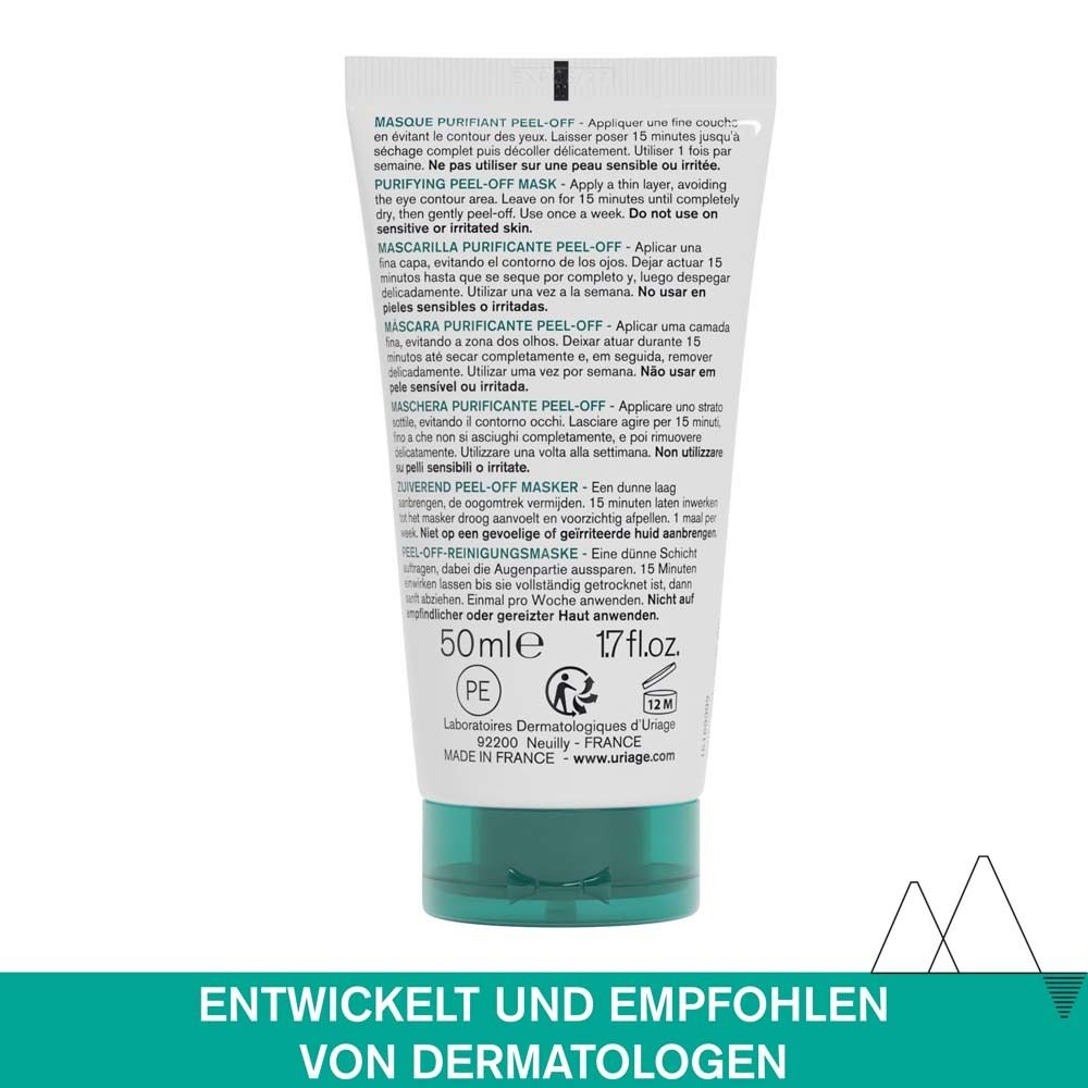 Rückseite der Tube. Text: Anwendung, Inhaltsstoffe, Hersteller. 50ml, 1.7 fl.oz. Entwickelt und empfohlen von Dermatologen.