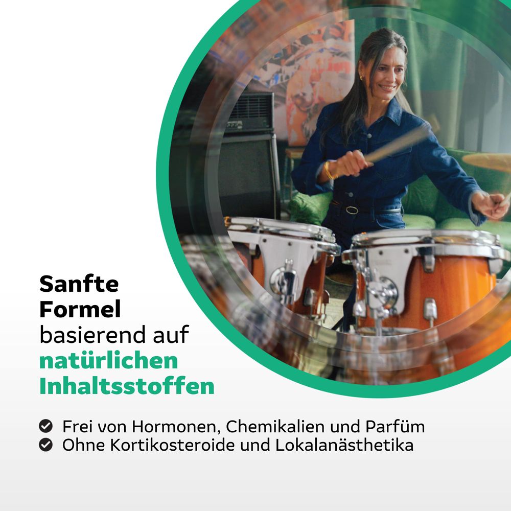 ActiProct Gel®: Sanfte Formel basierend auf natürlichen Inhaltsstoffen. Frei von Hormonen, Kortikosteroiden und Lokalanästhetika.