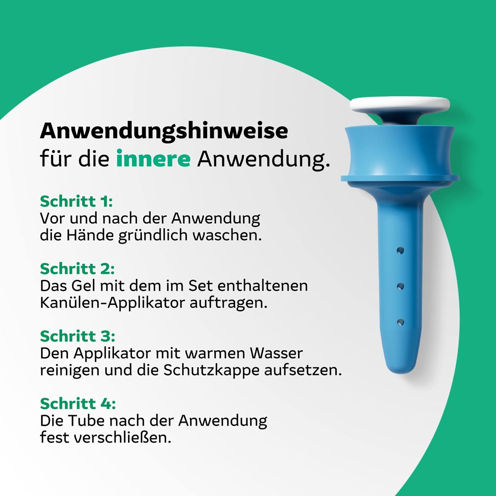 ActiProct Gel®: Anwendungshinweise für die innere Anwendung. Schritte zur Anwendung und Reinigung des Applikators.