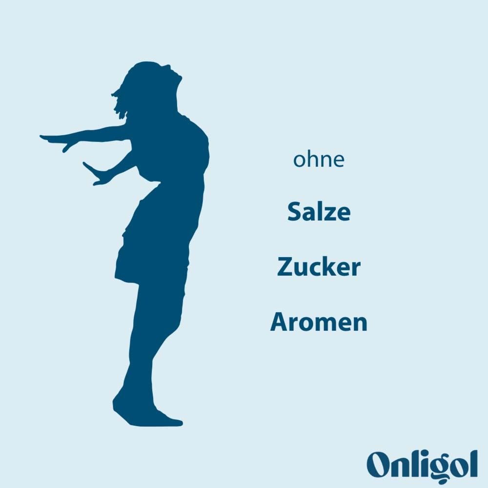Silhouette einer Frau mit erhobenen Armen. Text: Ohne Salze, Zucker, Aromen.