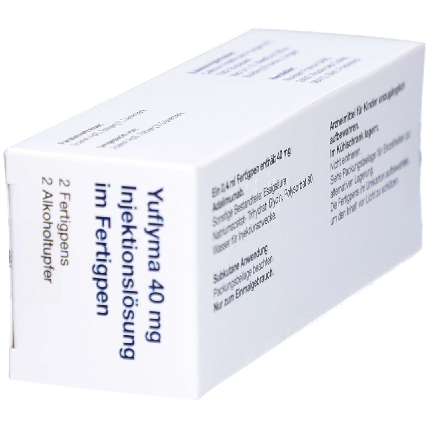 Schräg stehende weiße Verpackung mit Text auf der Rückseite. Enthält Informationen zu Inhaltsstoffen, Anwendung und Lagerung. Nur zur einmaligen Anwendung.