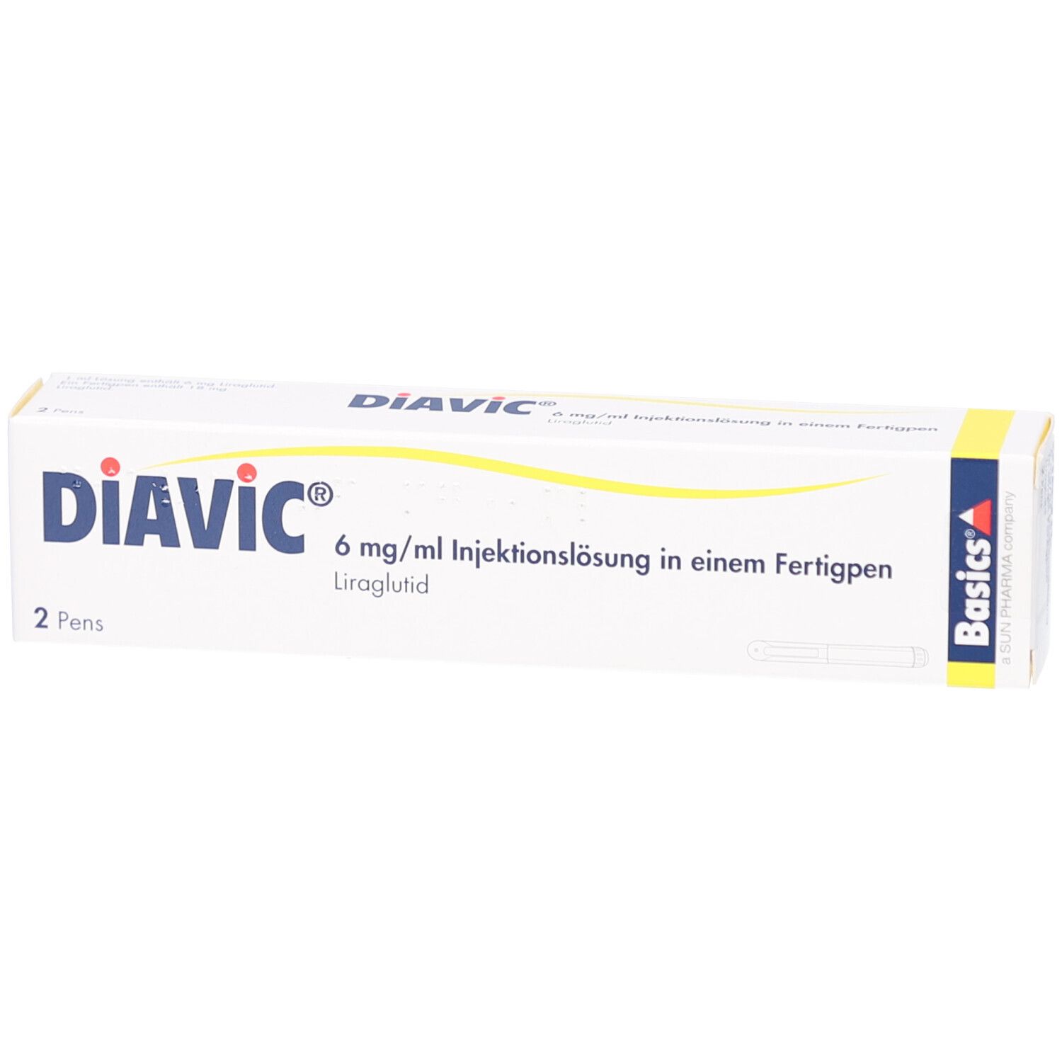 Weiße Schachtel mit DIAVIC-Logo und Text. Enthält zwei Fertigpens. Basics-Logo rechts.