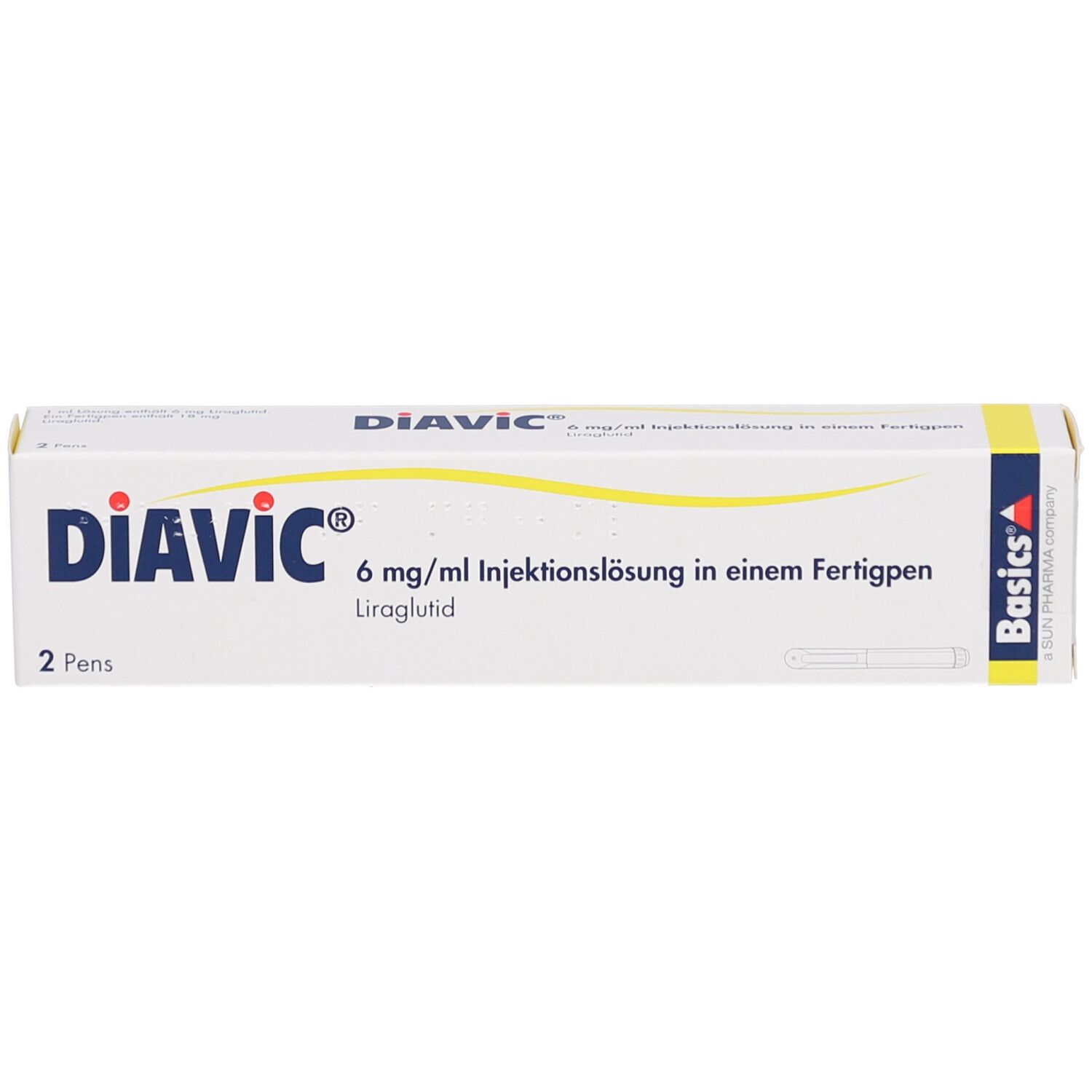 Weiße Schachtel mit DIAVIC-Logo und Text. Enthält zwei Fertigpens. Basics-Logo rechts.