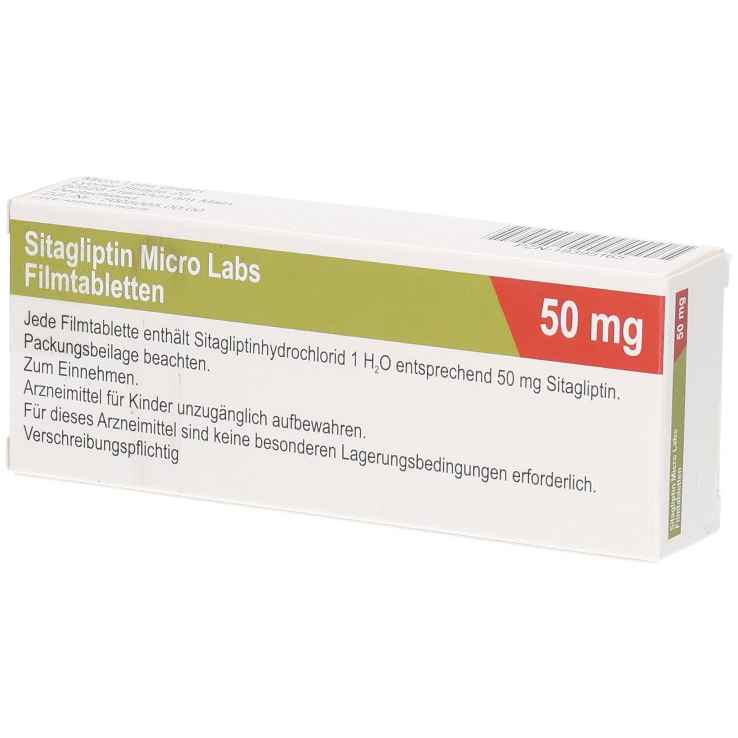 Verpackung von Sitagliptin Micro Labs Filmtabletten, 50 mg.