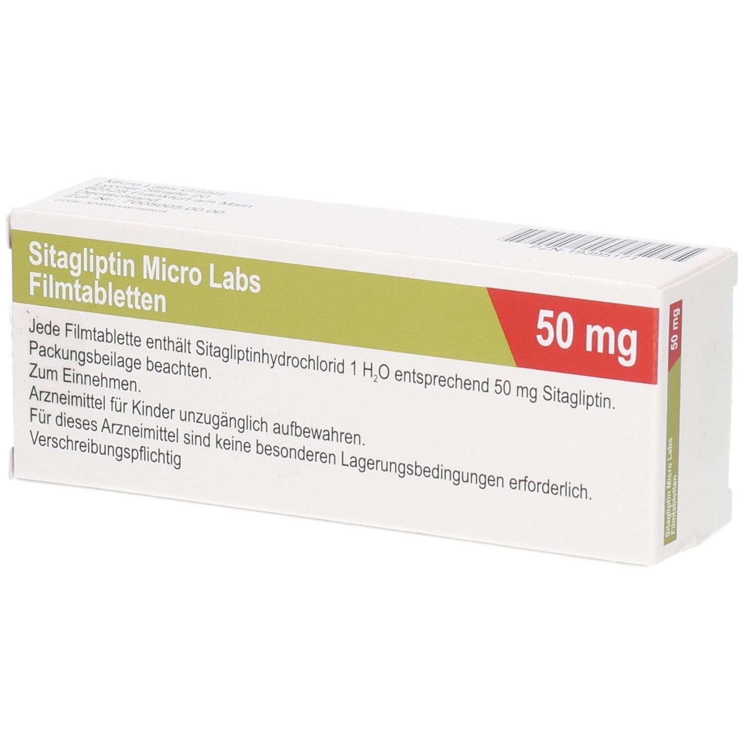 Verpackung von Sitagliptin Micro Labs Filmtabletten, 50 mg.