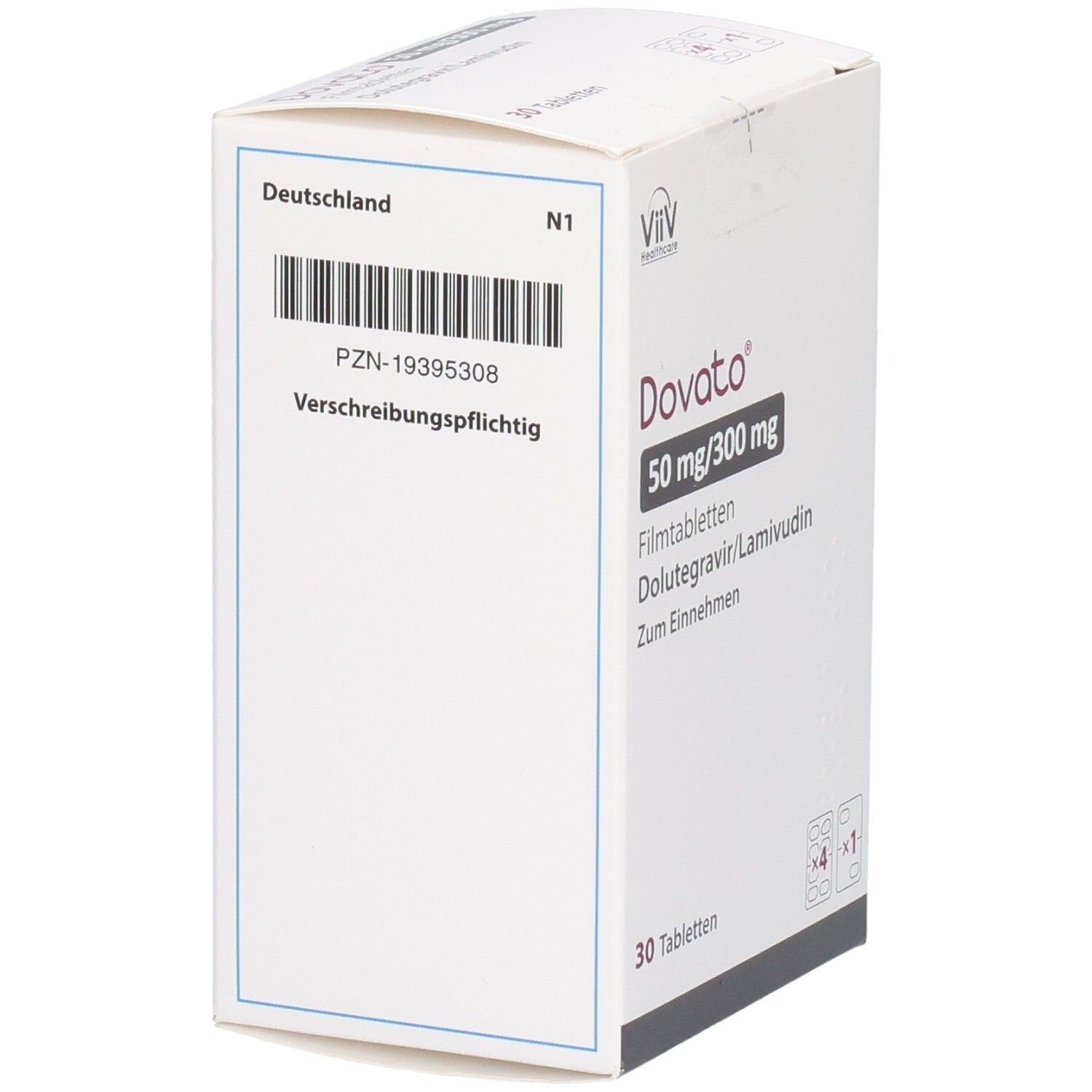 DOVATO 50 mg/300 mg Filmtabletten Blisterpackung, Deutschland, PZN-19395308.