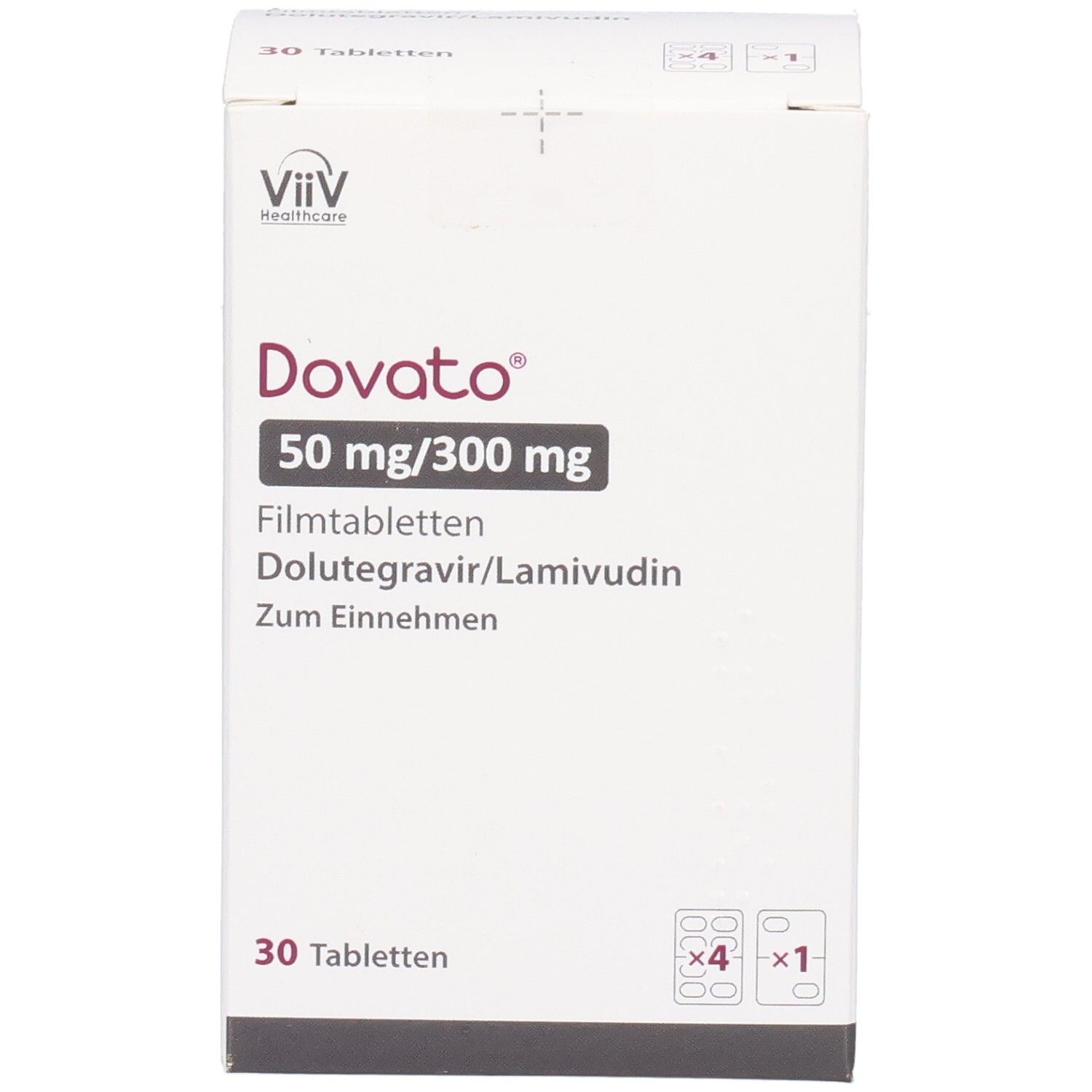 DOVATO 50 mg/300 mg Filmtabletten Blisterpackung, 30 Tabletten, ViiV Healthcare.