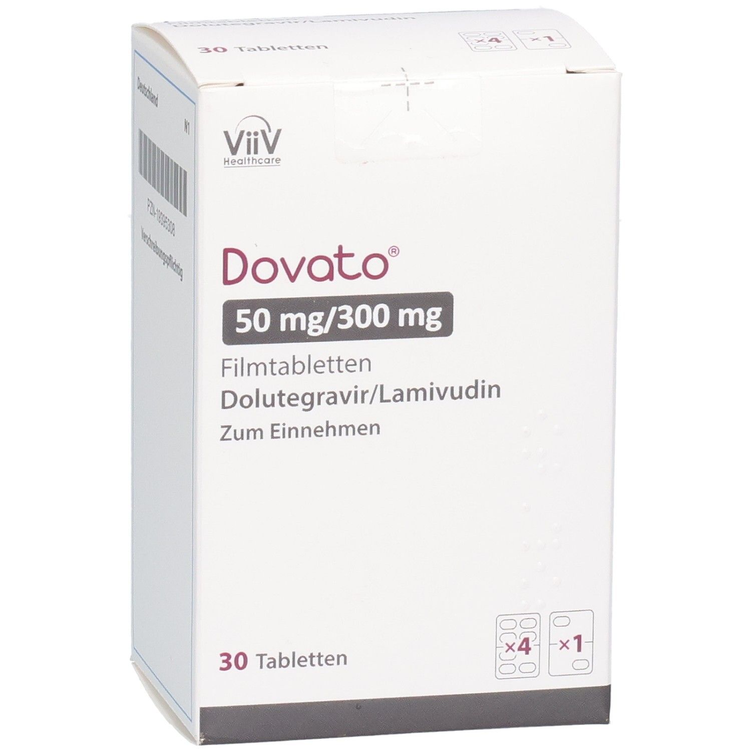 DOVATO 50 mg/300 mg Filmtabletten Blisterpackung, Deutschland, PZN-19395308, ViiV Healthcare.
