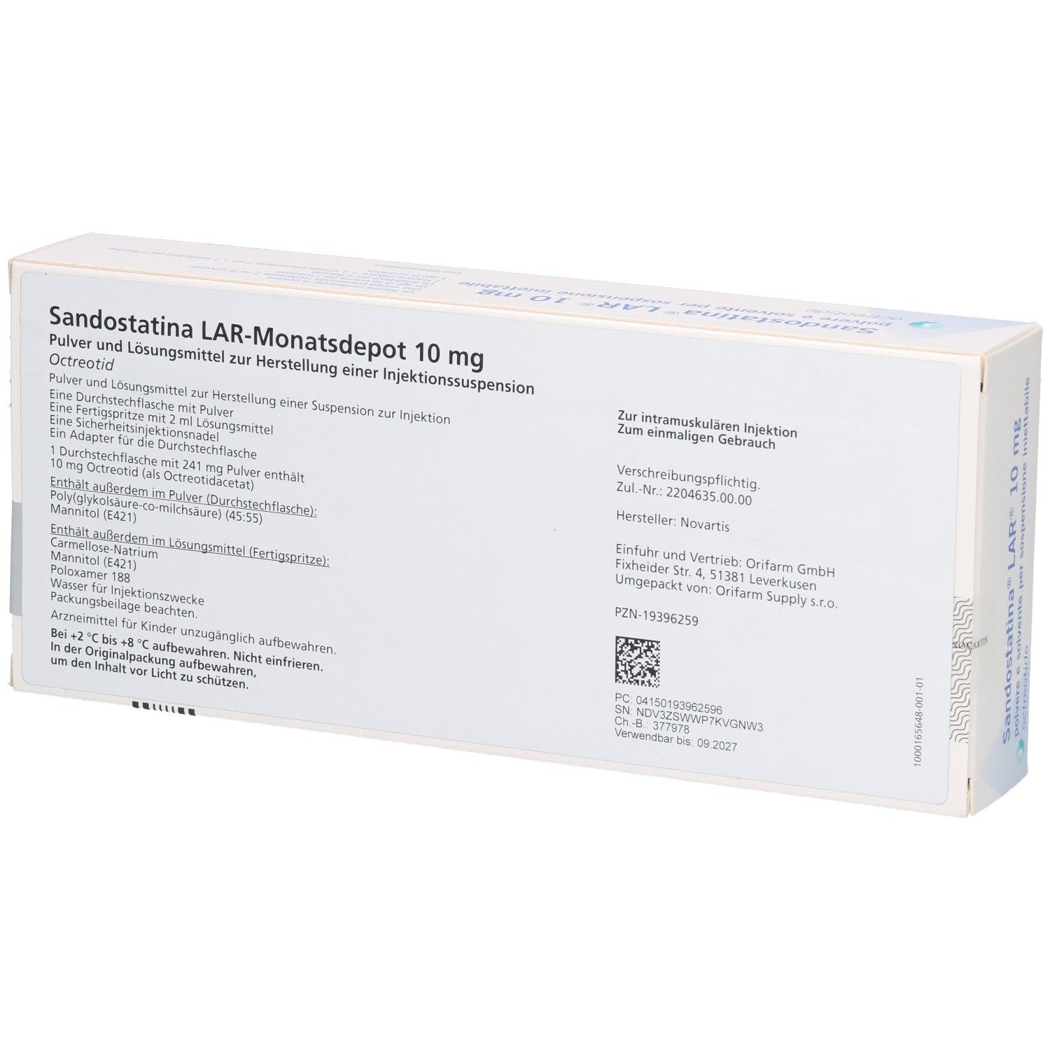 Sandostatina LAR-Monatsdepot 10 mg Pulver und Lösungsmittel zur Herstellung einer Injektionssuspension, Octreotid.