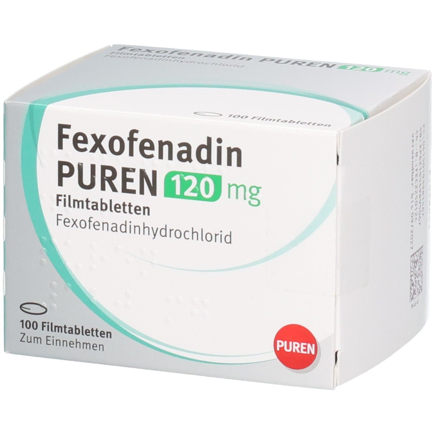 Fexofenadin Puren 120 mg Filmtabletten Verpackung, 100 Stück.