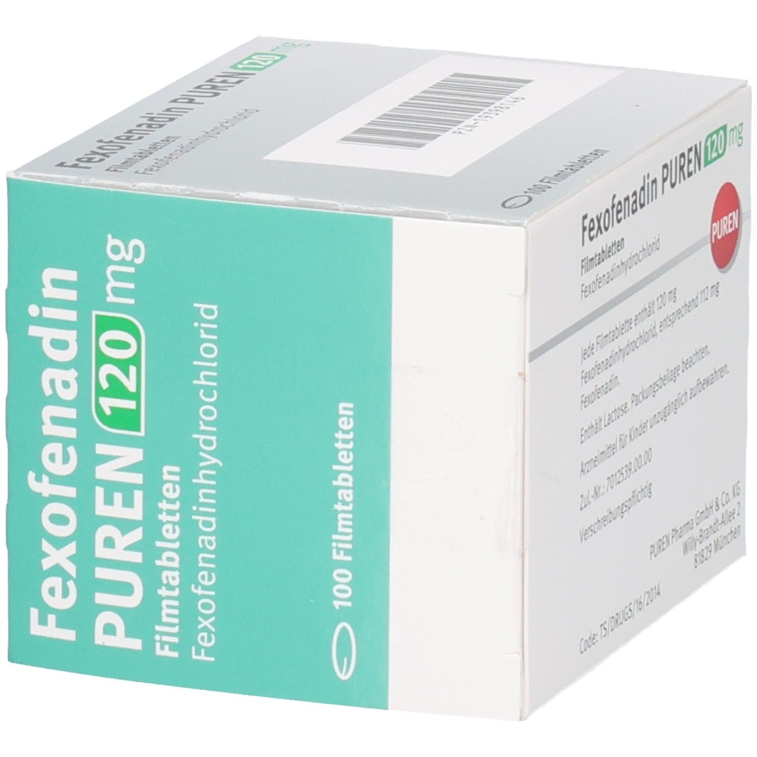 Fexofenadin Puren 120 mg Filmtabletten Verpackung, 100 Stück.