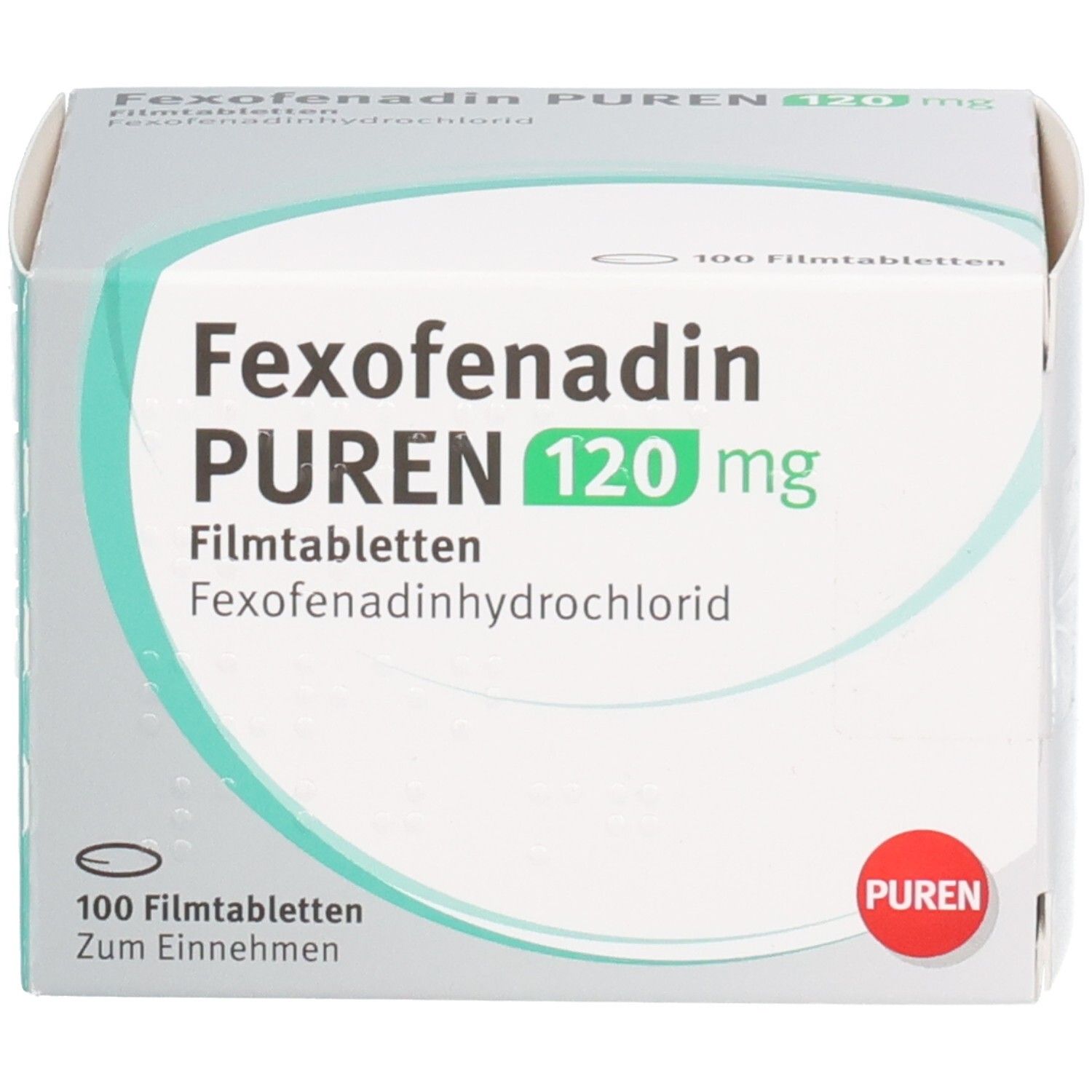 Fexofenadin Puren 120 mg Filmtabletten Verpackung, 100 Stück.
