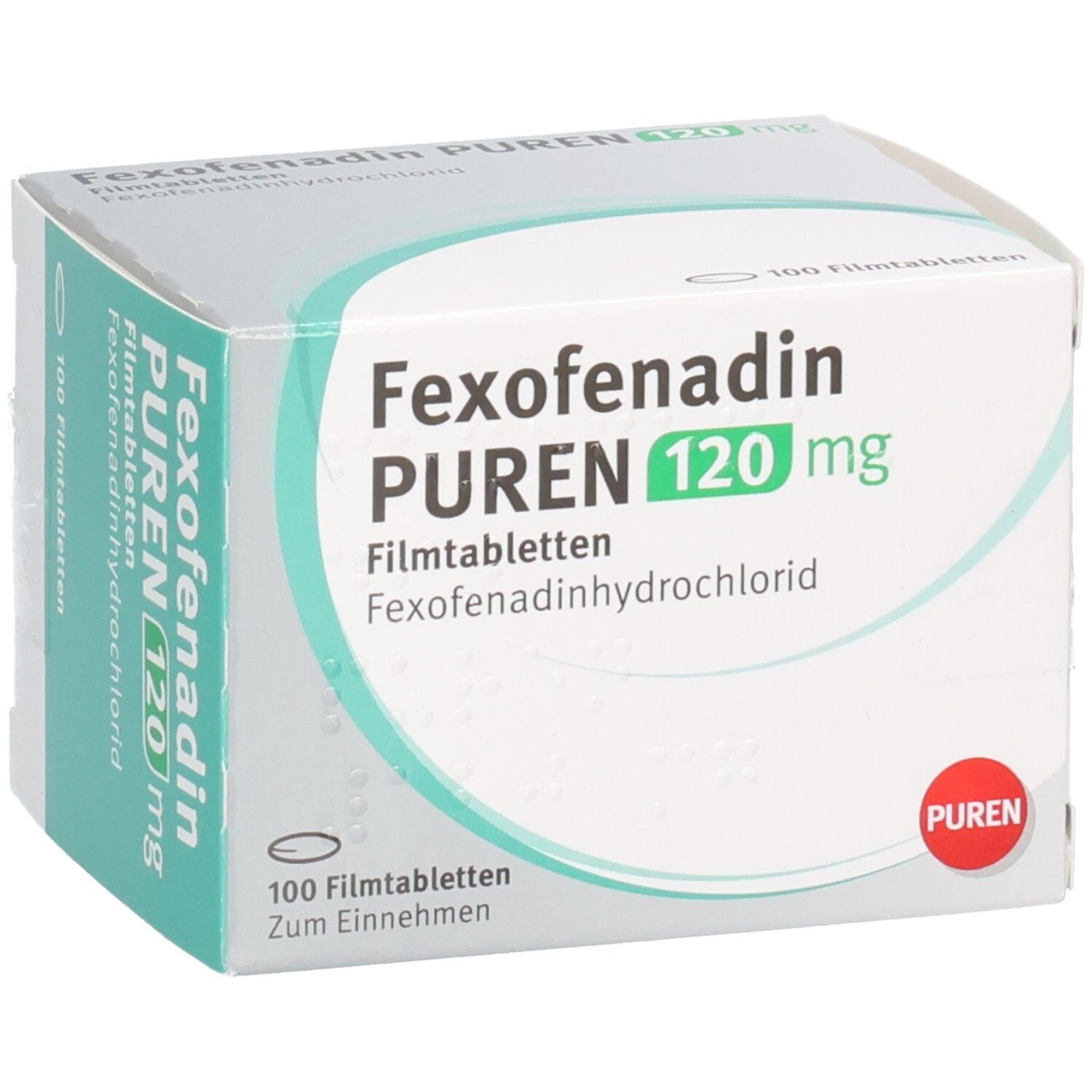 Fexofenadin Puren 120 mg Filmtabletten Verpackung, 100 Stück.