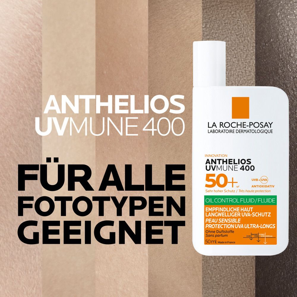 La Roche Posay Anthelios UVMune 400 Oil Control Fluid LSF 50+. Geeignet für alle Fototypen. Bietet Schutz vor UV-Strahlen.