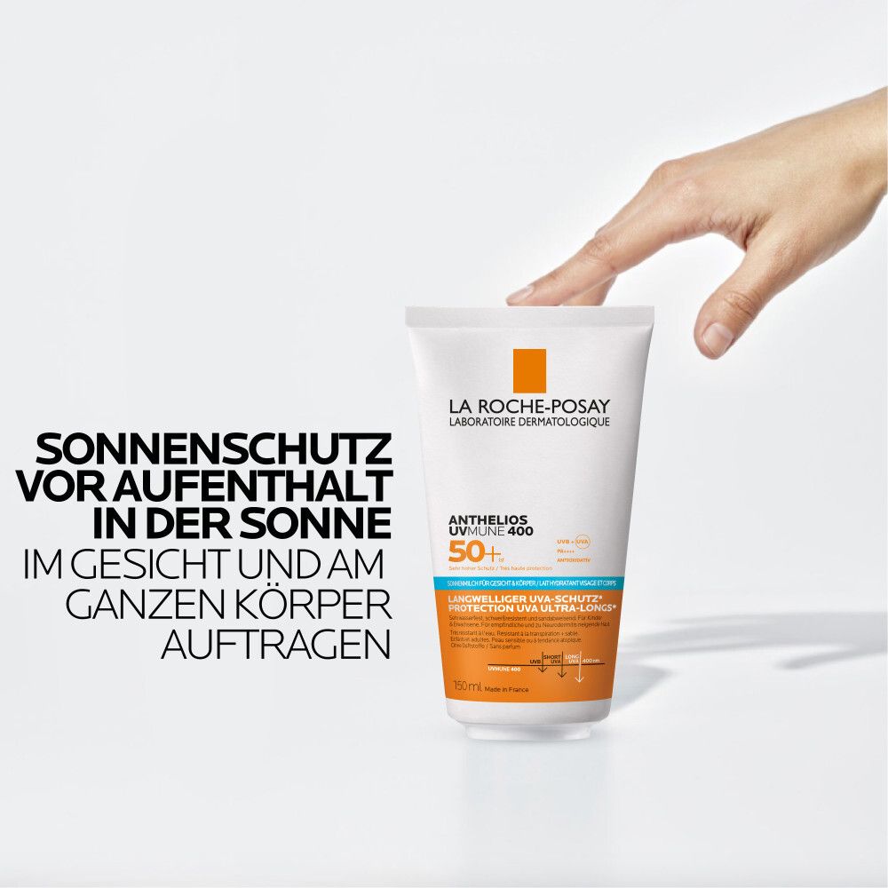 La Roche Posay Anthelios UV Mune 400 Hydratisierende Gesicht + Körper Milch LSF 50+ mit Mexoryl 400, Vitamin E und Glycerin