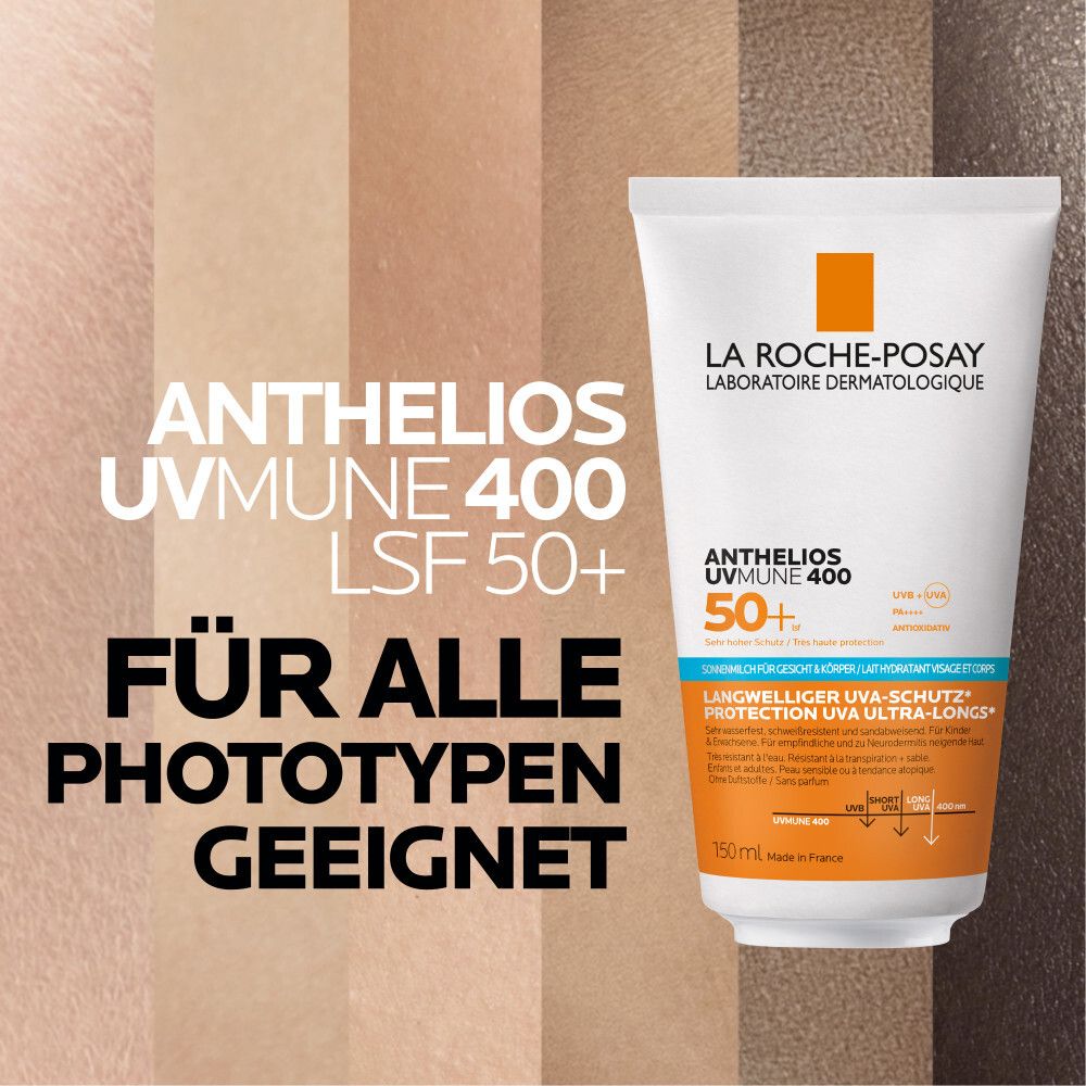 La Roche Posay Anthelios UV Mune 400 Hydratisierende Gesicht + Körper Milch LSF 50+ mit Mexoryl 400, Vitamin E und Glycerin