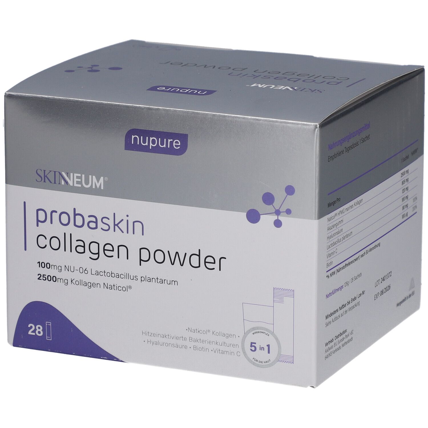 nupure probaskin Kollagenpulver mit Bakterienkulturen, Hyaluron & Biotin