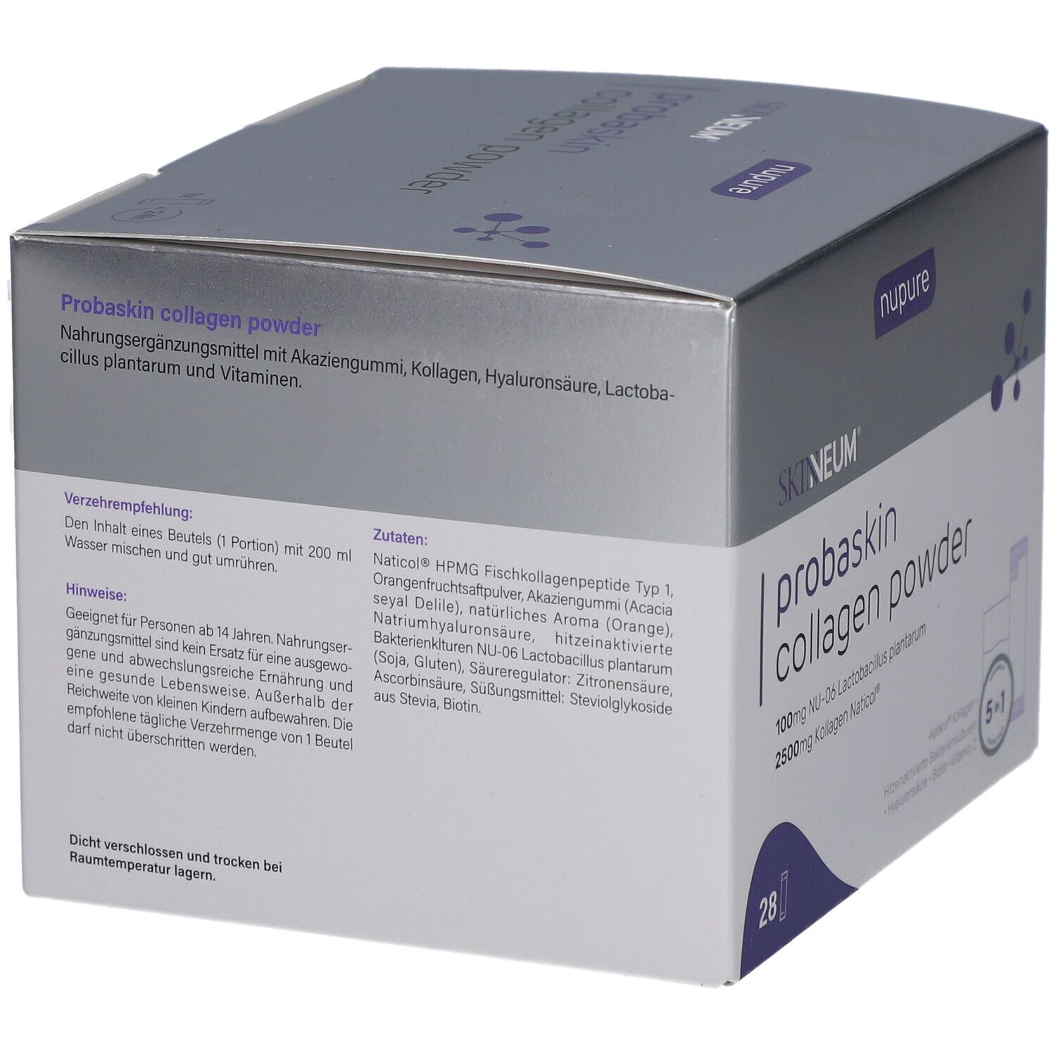 nupure probaskin Kollagenpulver mit Bakterienkulturen, Hyaluron & Biotin