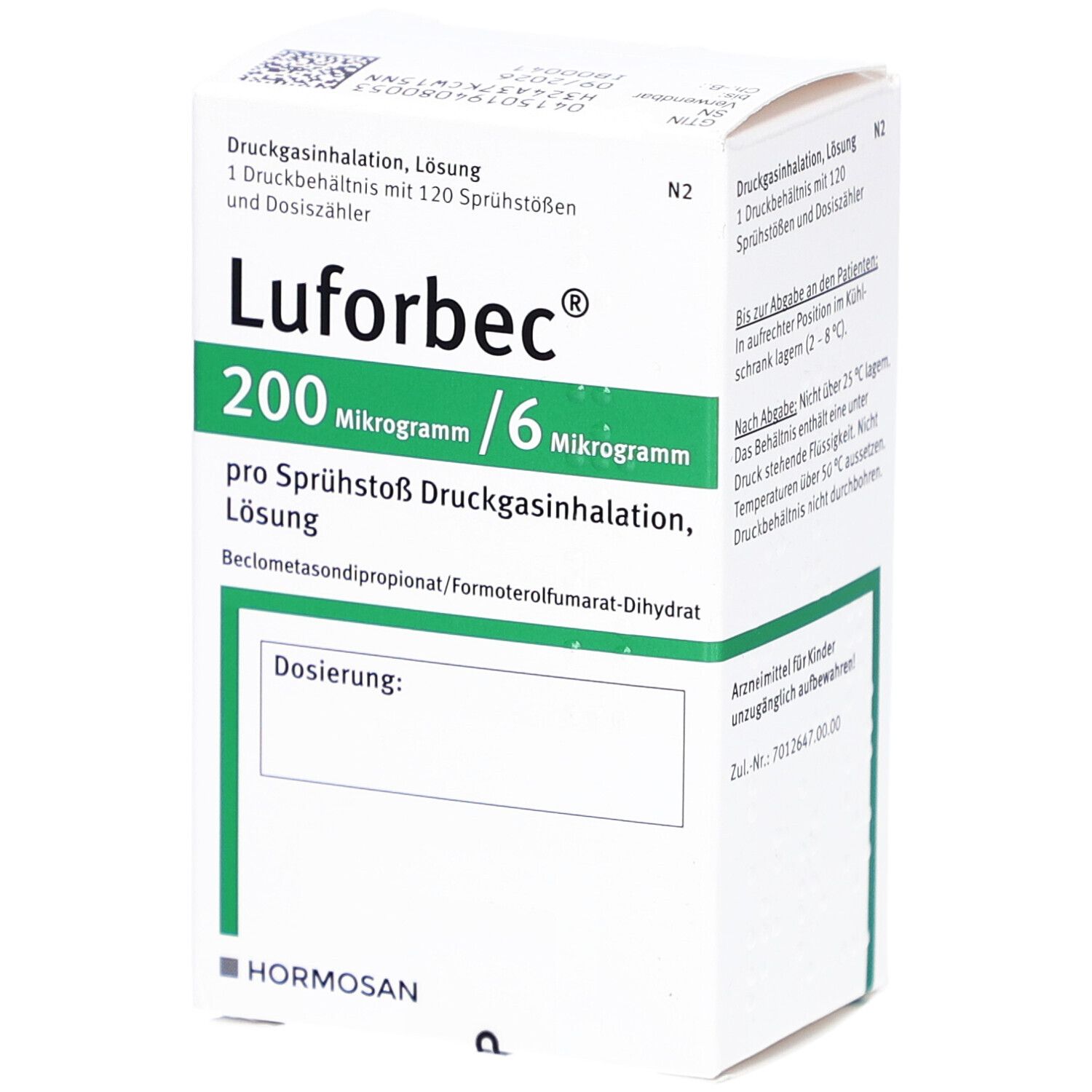 Schachtel mit Lufarbec 200/6 Mikrogramm. Grün-weiße Verpackung mit Produktnamen und Dosierungsangaben.