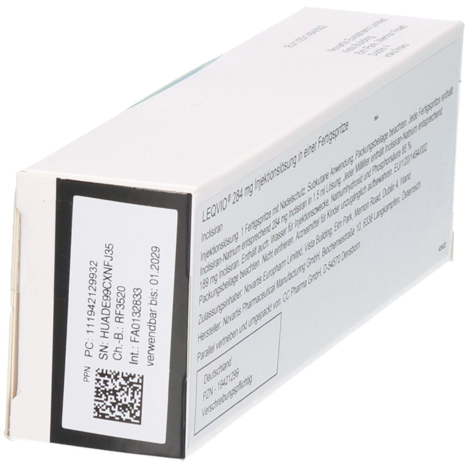 LEOVIO 264 mg Injektionslösung in Fertigspritze, 1,5ml. Packungsbeilage und Chargennummer sichtbar.