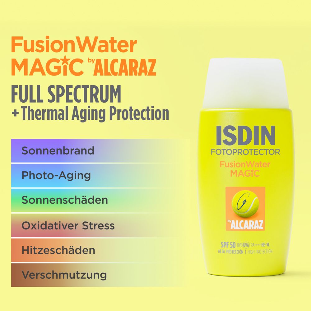 ISDIN FusionWater MAGIC Alcaraz Sonnencreme LSF 50 für sportliche Aktivitäten