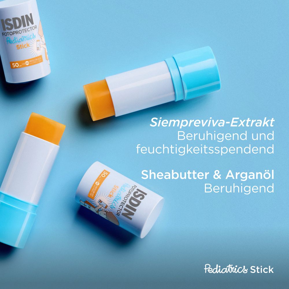 Sonnensticks. Text: Siempreviva-Extrakt, Sheabutter & Arganöl. Beruhigend und feuchtigkeitsspendend.