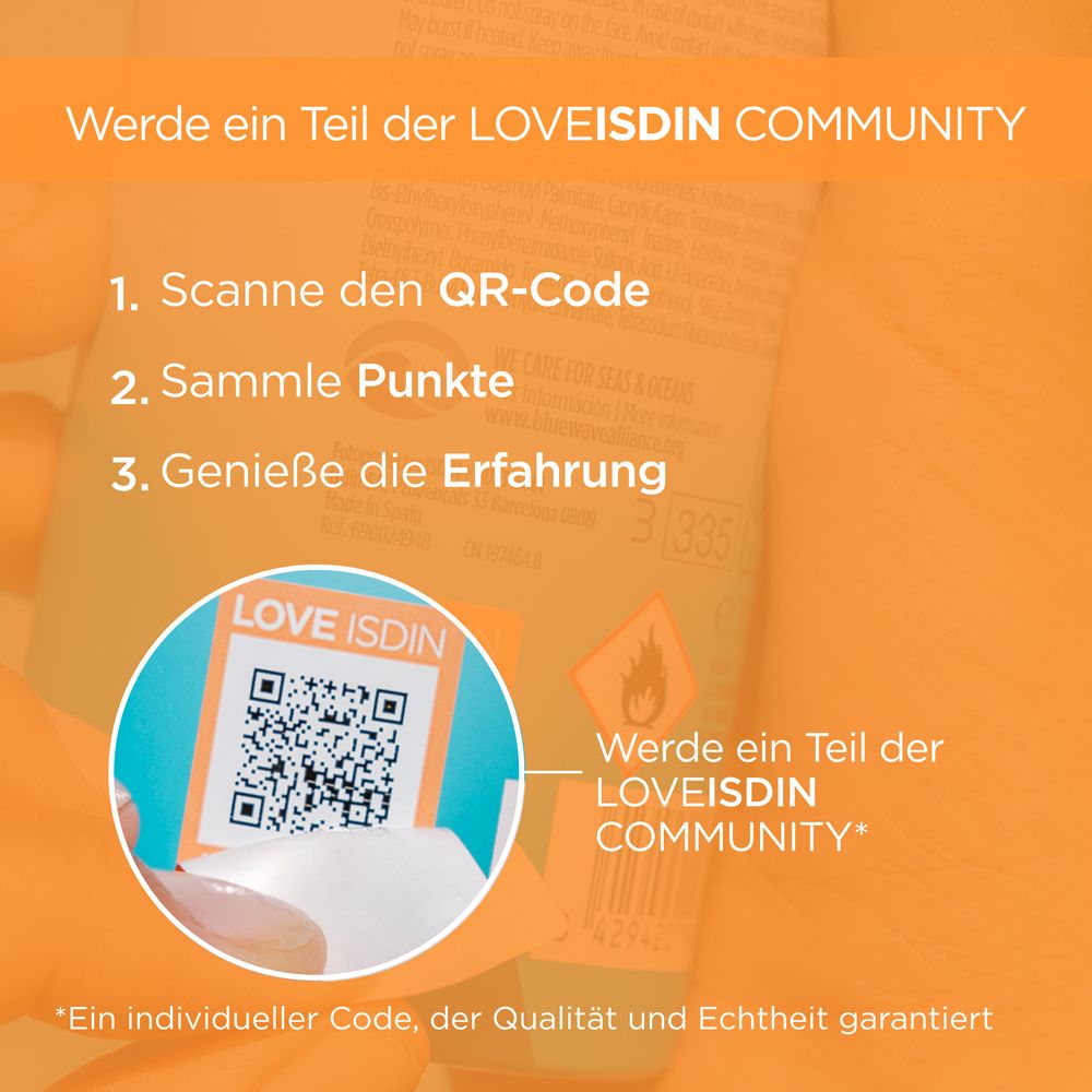 QR-Code. Text: Werde ein Teil der LOVEISDIN COMMUNITY. Sammle Punkte. Genieße die Erfahrung.