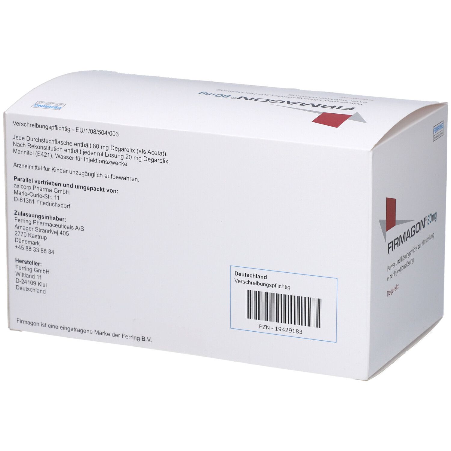Weiße Verpackung, Rückseite. Enthält Informationen zu Inhaltsstoffen, Hersteller und Chargennummer. Barcode und Deutschland-Kennzeichnung.