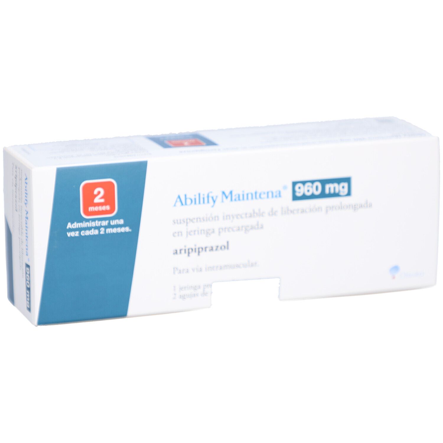 ABILIFY Maintena 960 mg Verpackung. Weiße Schachtel mit blauen Akzenten. Text: "960 mg", "aripiprazol".