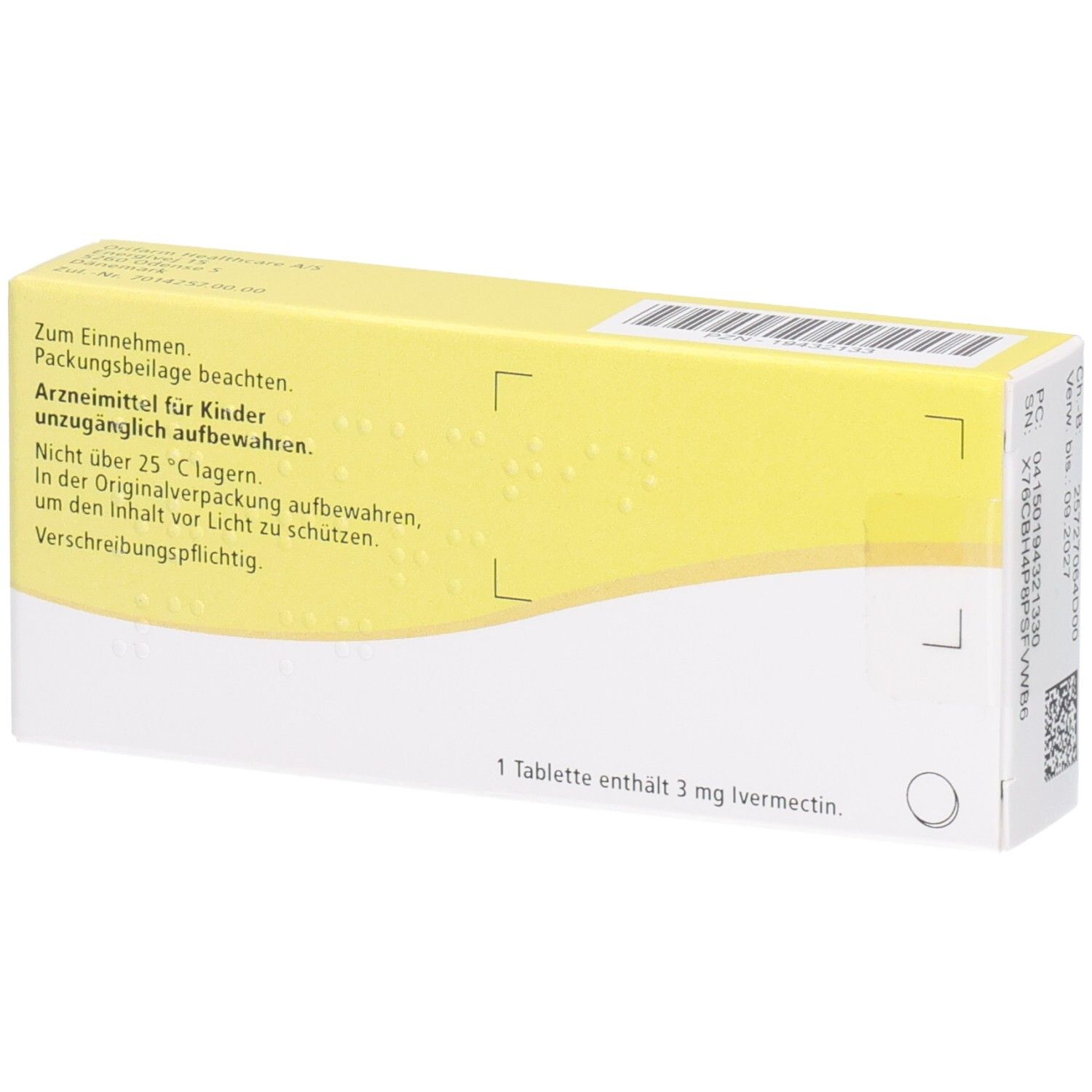 Rückseite der Packung Ivermectin Orifarm 3 mg Tabletten mit Anwendungshinweisen.