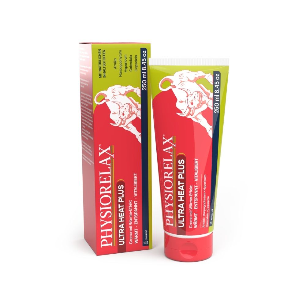 Physiorelax Ultra Heat Plus Creme Tube und Karton.