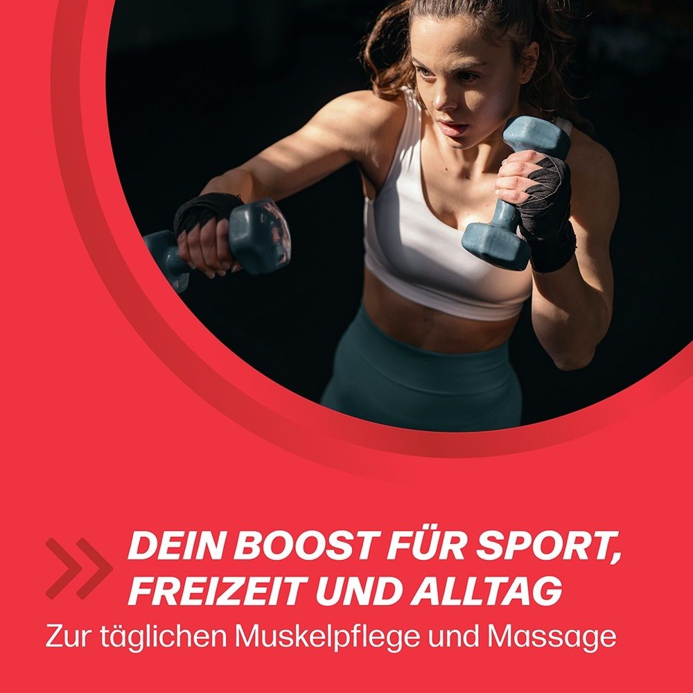 Frau hebt Hanteln, Text über Sport und Alltag.