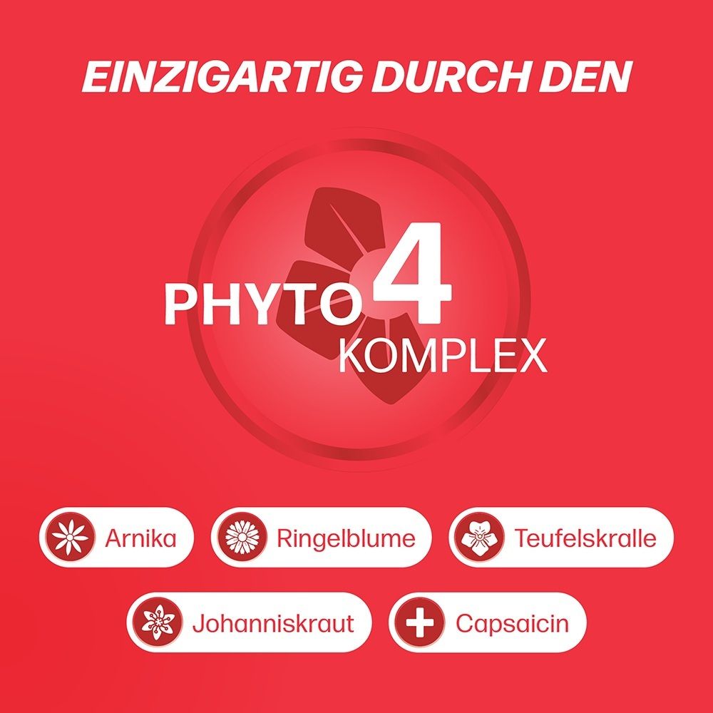 Logo Phyto 4 Komplex mit Arnika, Ringelblume, Teufelskralle, Johanniskraut, Capsaicin.