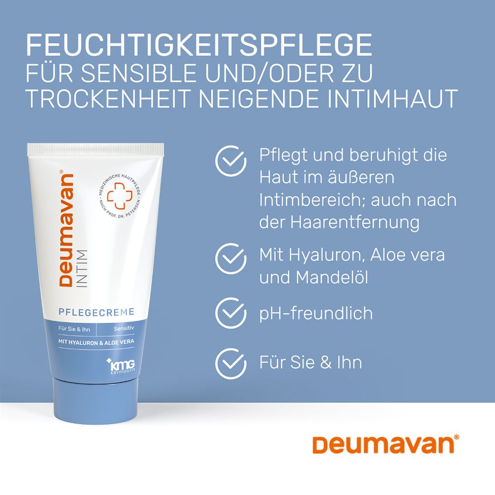 Deumavan Intim Pflegecreme Tube, Feuchtigkeitspflege für sensible Intimhaut, mit Hyaluron, Aloe Vera und Mandelöl.