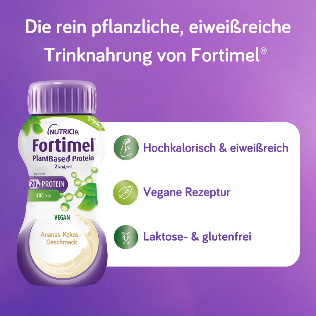 Fortimel PlantBased Protein, vegane Trinknahrung. Hochkalorisch & eiweißreich, laktose- & glutenfrei.