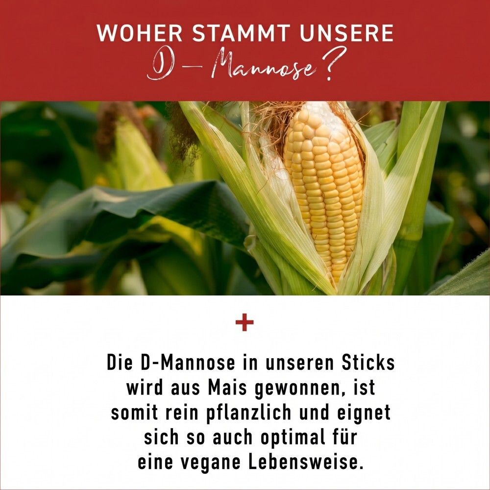 Nährwertangaben für D-Mannose Direkt-Sticks: 30 Sticks, 75g. Vegan, glutenfrei, laktosefrei.