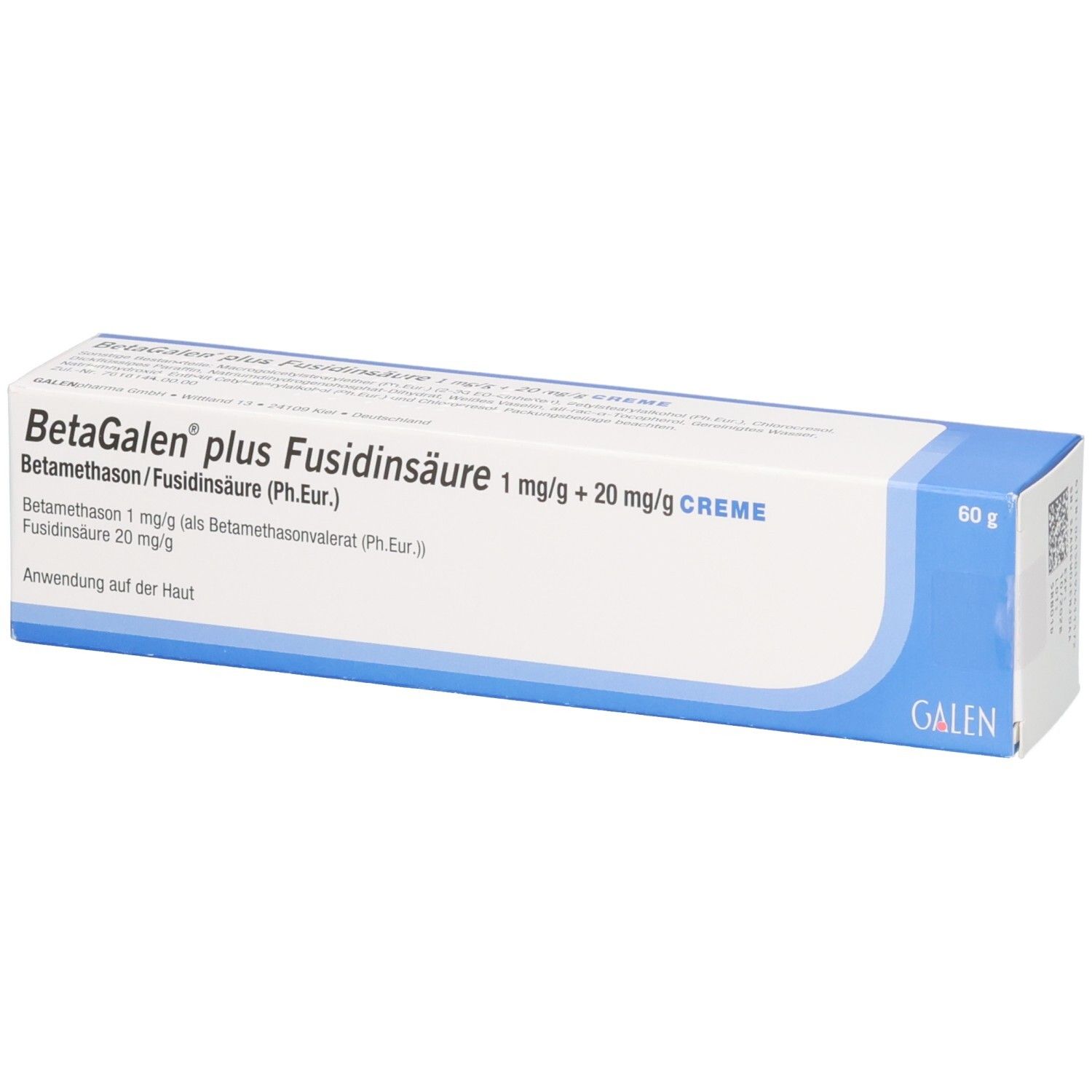 Betagalen plus Fusidinsäure Creme 1 mg/g + 20 mg/g, 60g Packung.
