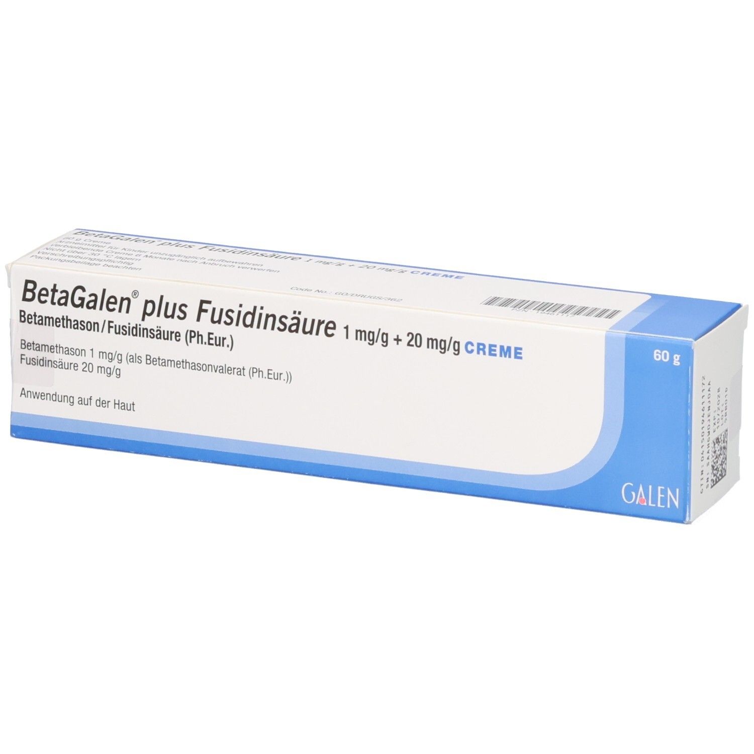 Betagalen plus Fusidinsäure Creme 1 mg/g + 20 mg/g, 60g Packung.