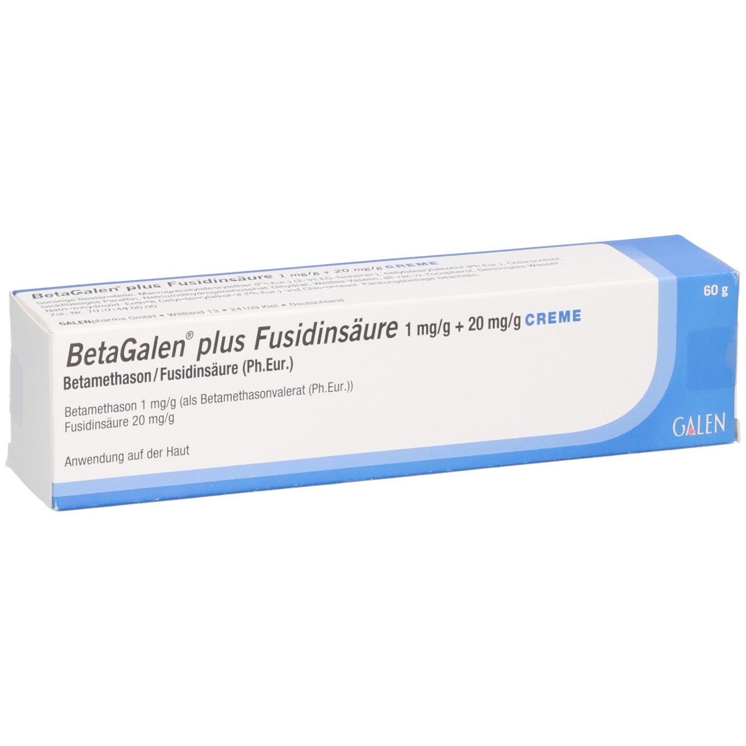 Betagalen plus Fusidinsäure Creme 1 mg/g + 20 mg/g, 60g Packung.