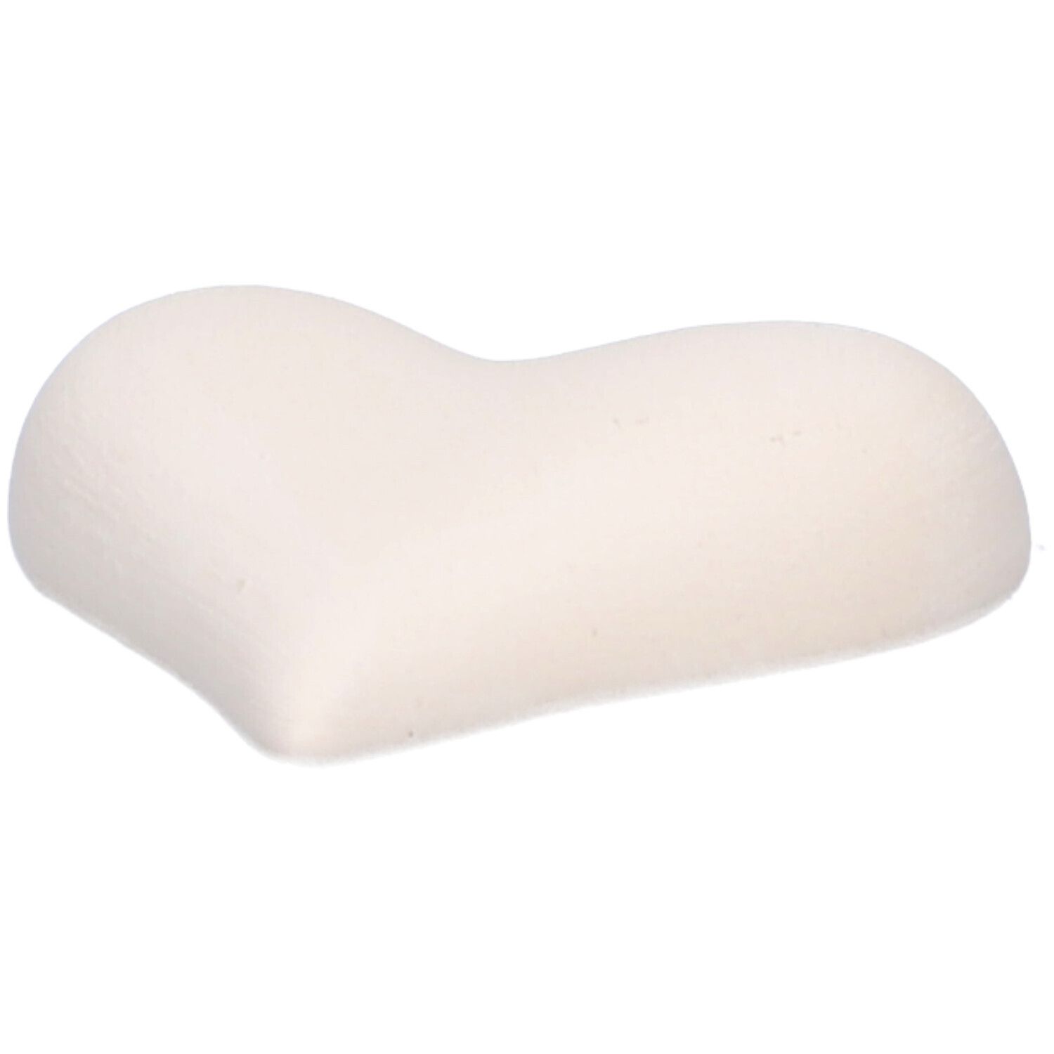 Cremefarbener Stein in Herzform. Abgerundete Form, glatte Oberfläche. Wellness-Produkt.