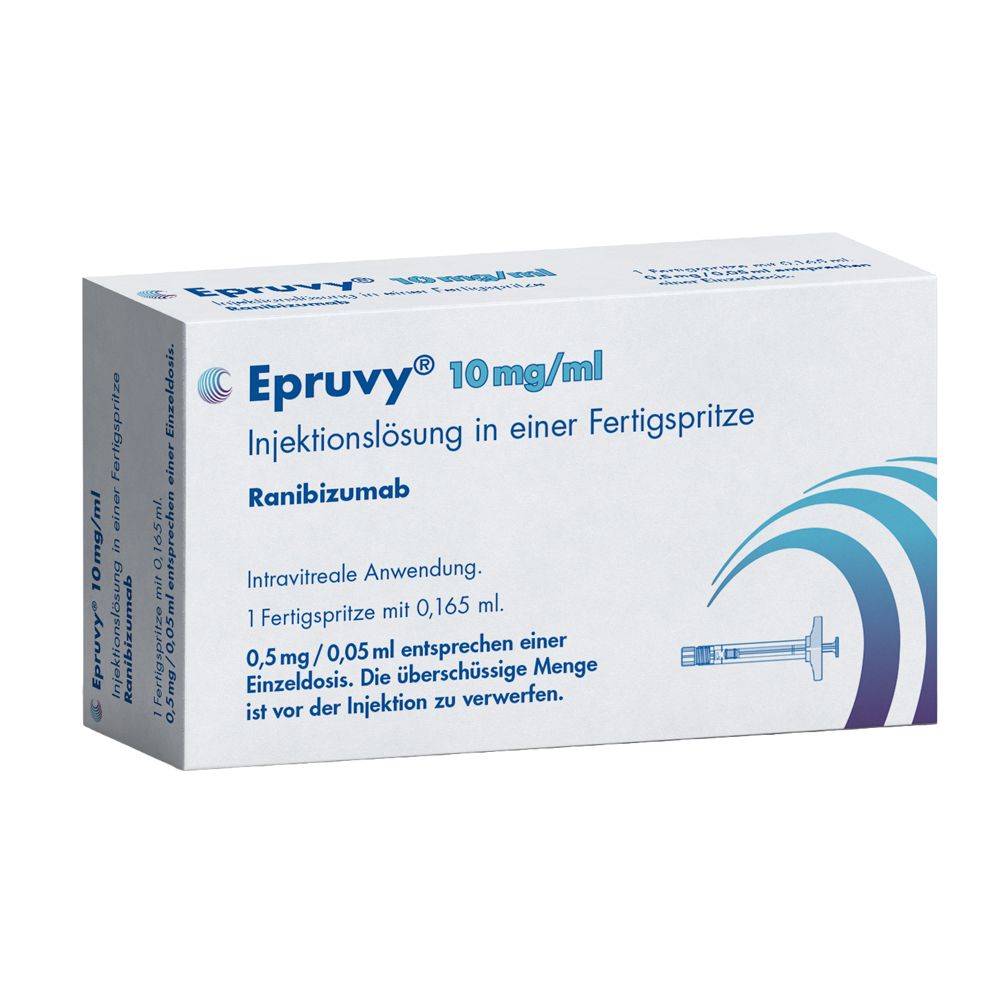 Epyruvy 10 mg/ml Injektionslösung in einer Fertigspritze mit Ranibizumab.