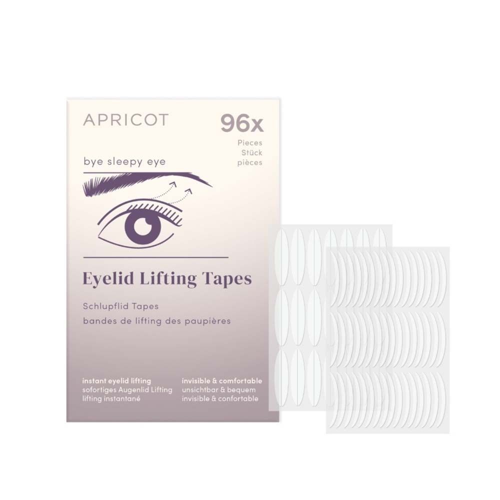 Verpackung mit 96 Augenlid-Lifting-Tapes. Marke APRICOT. Enthält Tapes und eine Abbildung eines Auges.