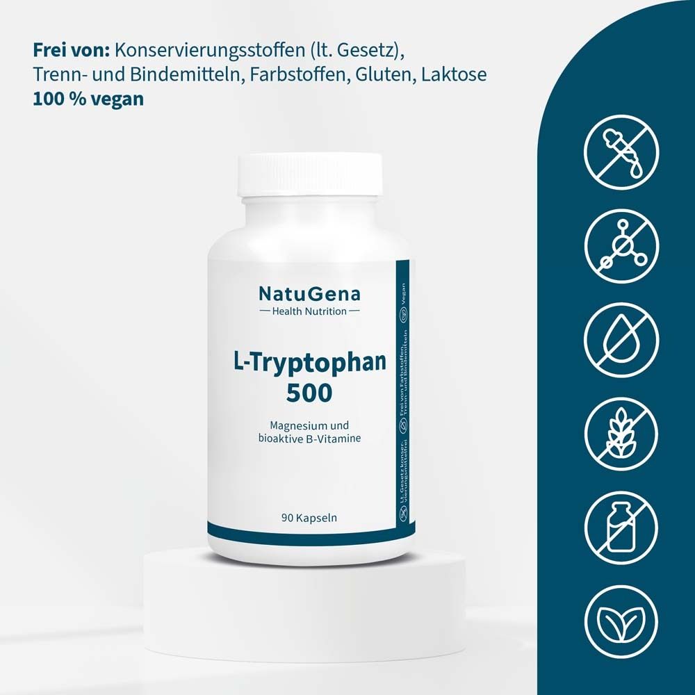 NatuGena L-Tryptophan 500 – Kapseln mit Magnesium & B-Vitaminen