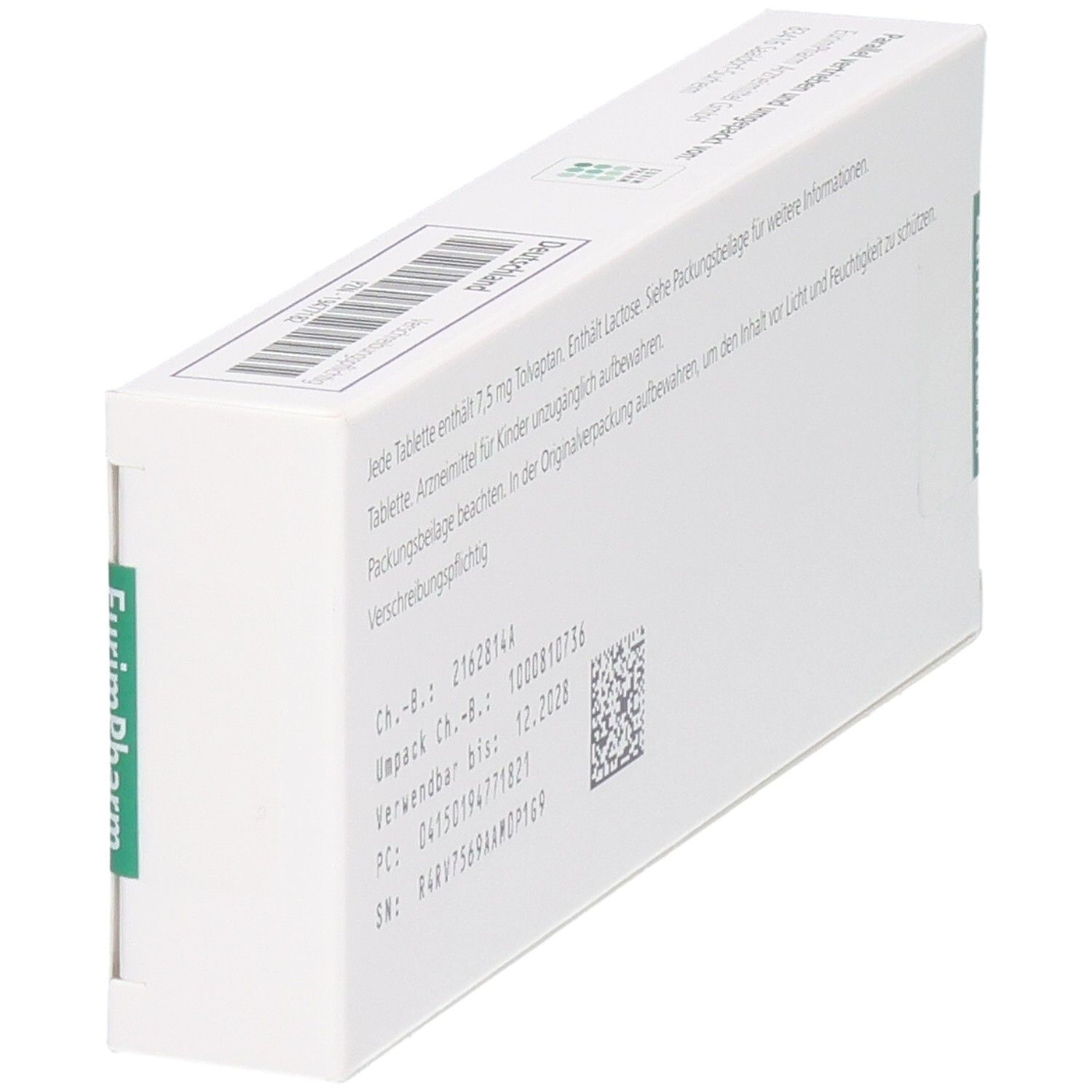 Rückseite der SamsCa 7,5 mg Tabletten Tolvaptan Schachtel.