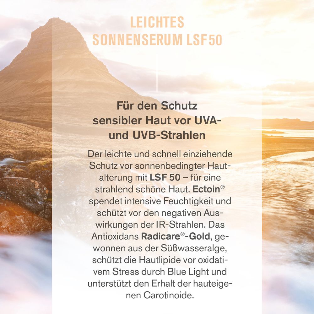 Text erklärt Schutz vor UVA/UVB-Strahlen und feuchtigkeitsspendende Wirkung.