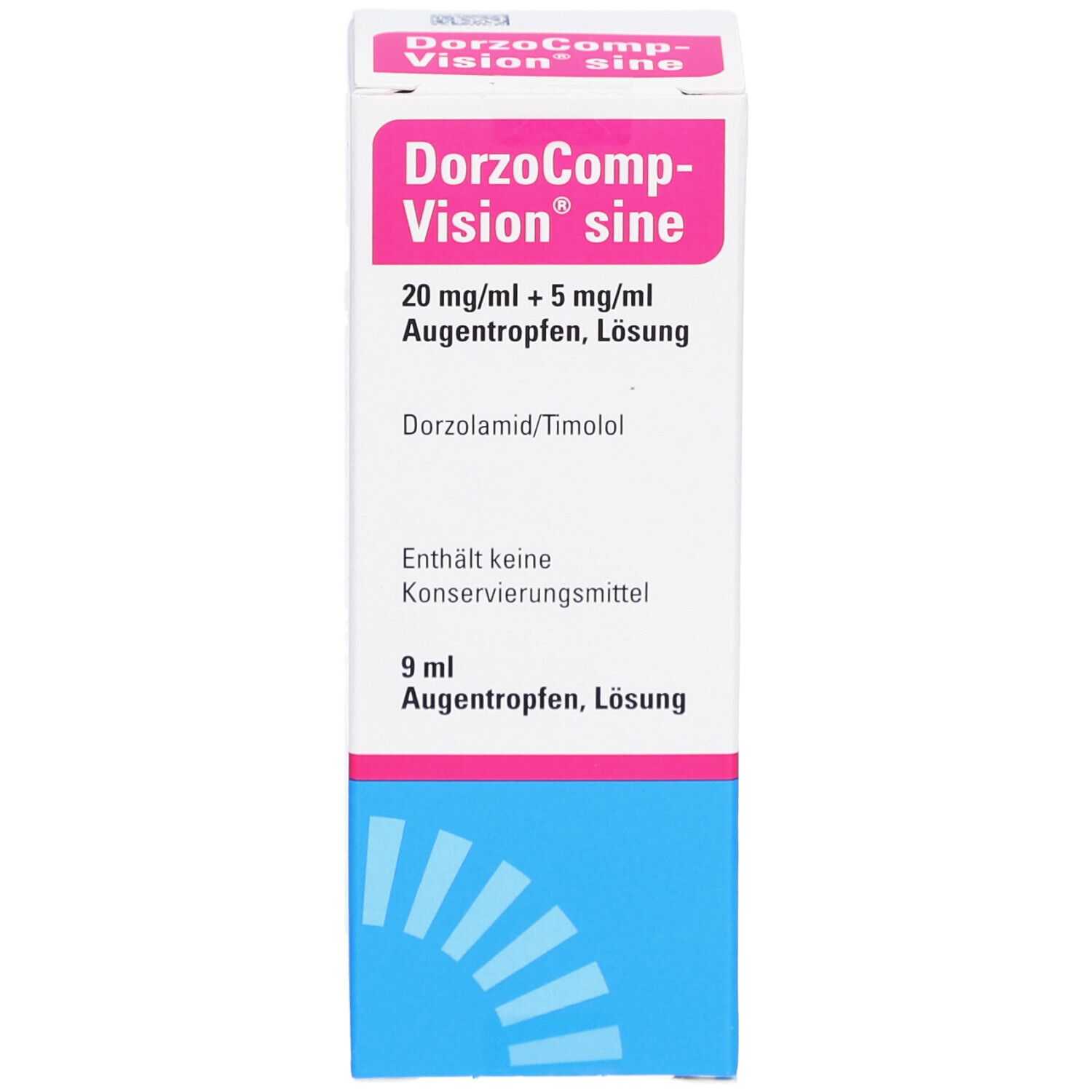 Augentropfen-Packung. Enthält 20 mg/ml + 5 mg/ml Augentropfen, Lösung. Enthält Dorzolamid/Timolol. 9 ml Augentropfen, Lösung.